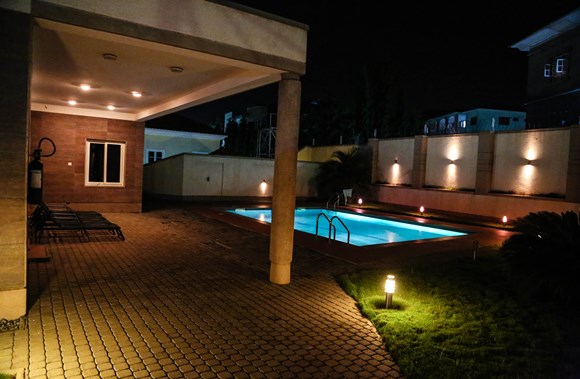 Pool side at night